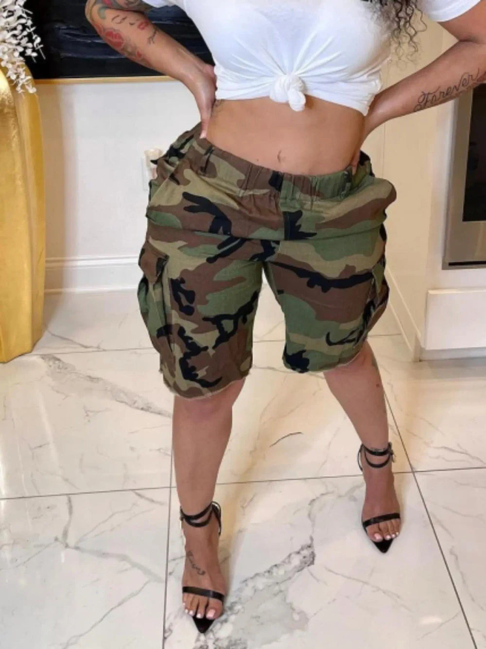 Camo Print Cargo Shorts