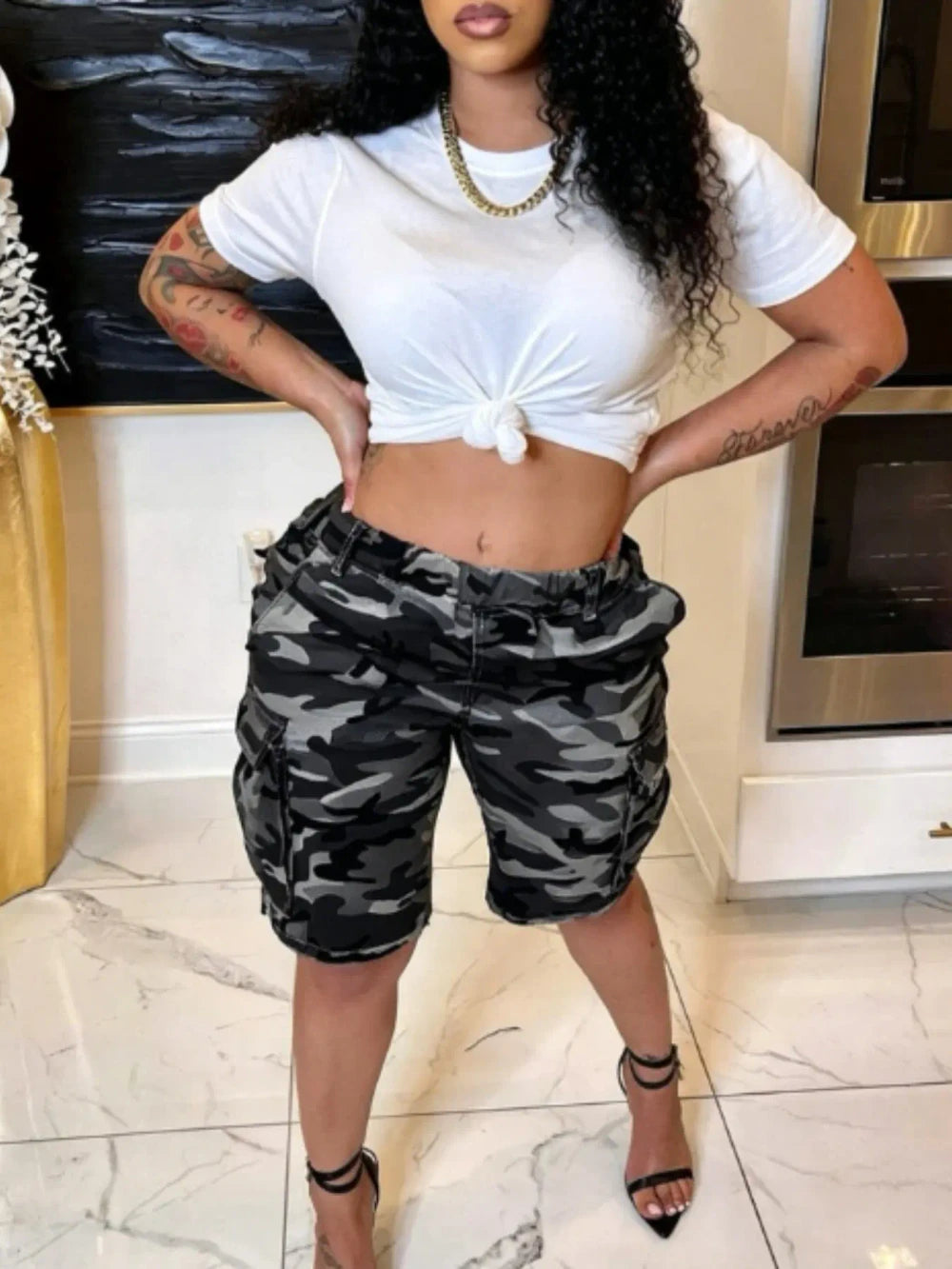 Camo Print Cargo Shorts